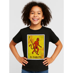 El Diablito Lotería Graphic Tee Black Kids T-Shirt Size L (7/8)